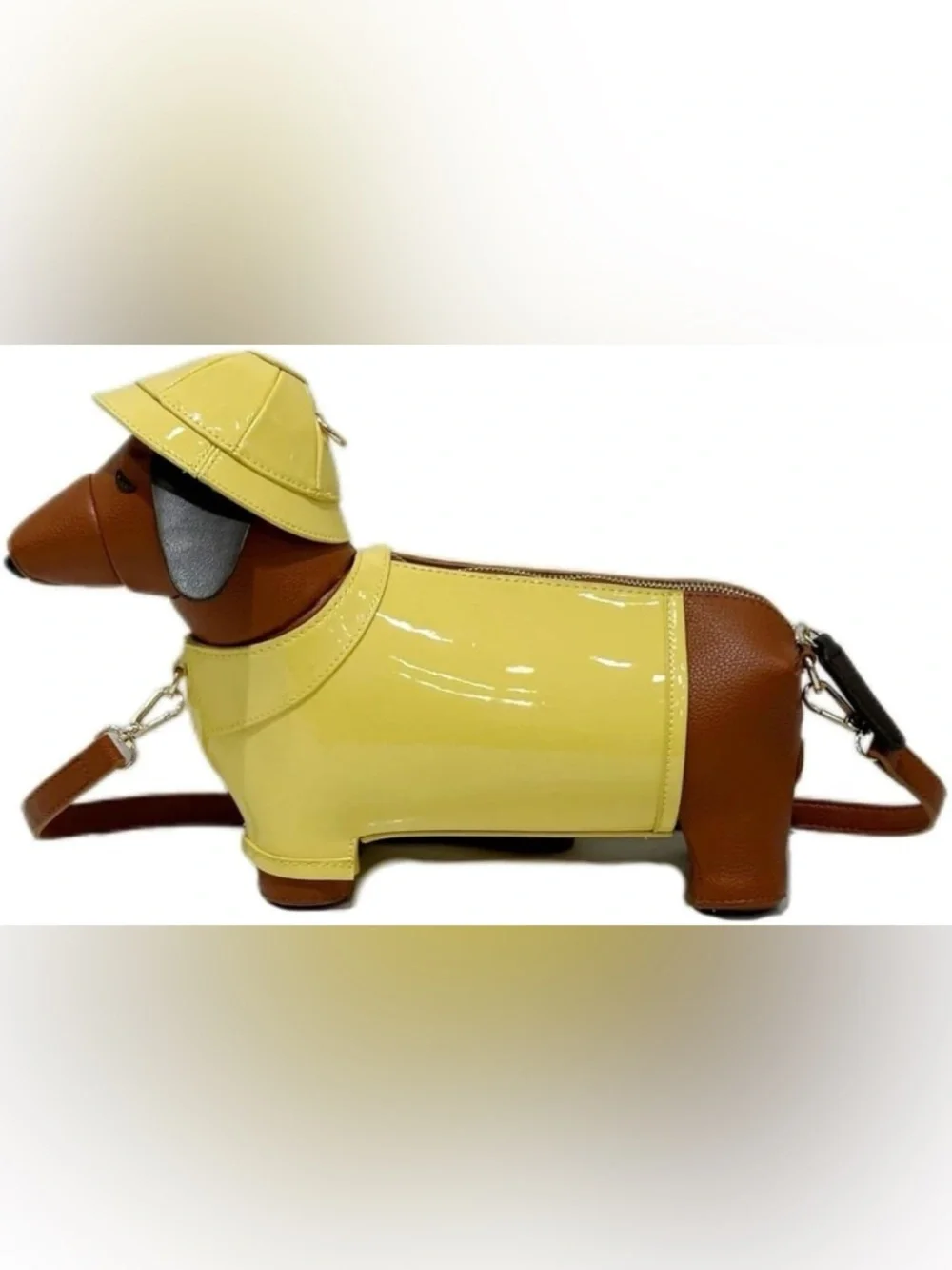 Yellow Dachshund Crossbody Bag with Brown Accents